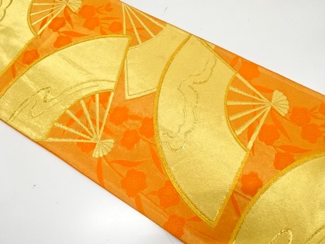 アンティーク　扇に枝垂れ桜模様織り出し袋帯（材料）